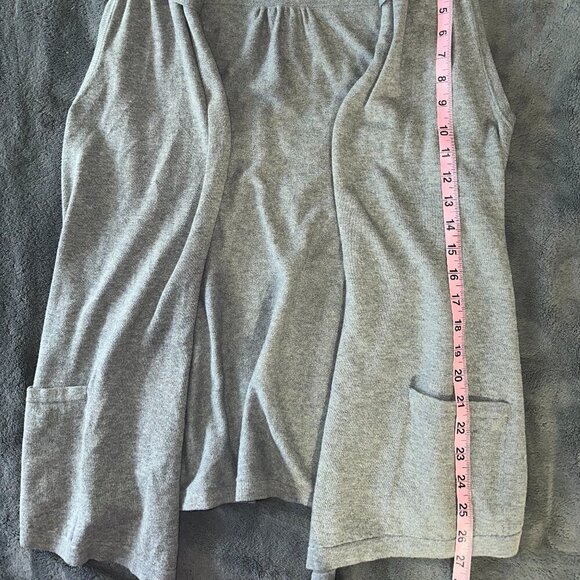 Christopher & Banks Medium Gray Sweater Vest With Pockets Cowl Neck Cardigan Sle - Picture 7 of 9